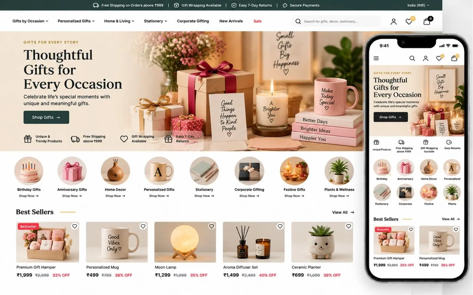 Gifting and lifestyle Shopify store