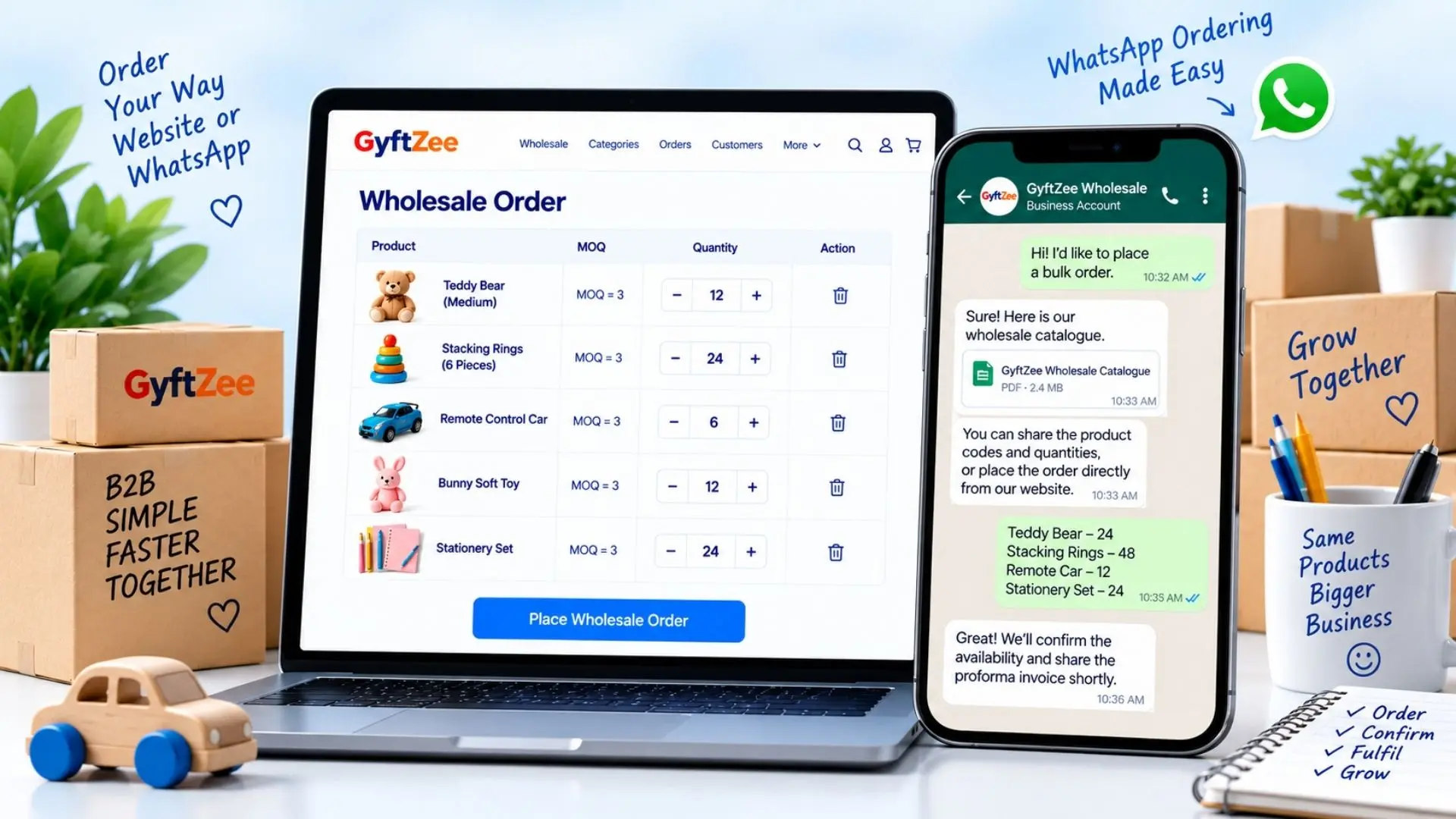 B2B website and WhatsApp ordering